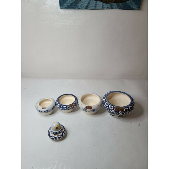 Temptations Old World Stackable Tree Measuring Cup Set Ceramic 4-Piece Blue - Picture 4 of 6